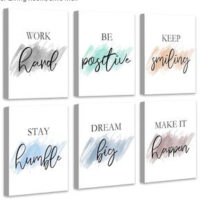 Motivational Inspirational Quotes Framed Canvas Wall Art 8x10 Inch Set of 6